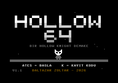 HOLLOW 64 başlık ekranı: karanlıktan beliren blok logo